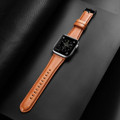 For Apple Watch Series 8 41mm DUX DUCIS Business Genuine Leather Watch Strap(Khaki) - Watch Bands by DUX DUCIS | Online Shopping UK | buy2fix