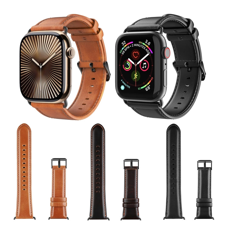 For Apple Watch Series 6 44mm DUX DUCIS Business Genuine Leather Watch Strap(Black) - Watch Bands by DUX DUCIS | Online Shopping UK | buy2fix