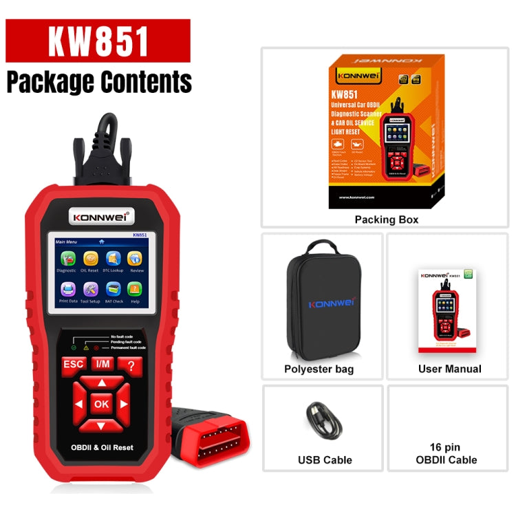 KONNWEI KW851 2 in 1 Car OBDll Scanner Diagnostic Tool Oil Service Light Reset(Black) - Code Readers & Scan Tools by KONNWEI | Online Shopping UK | buy2fix