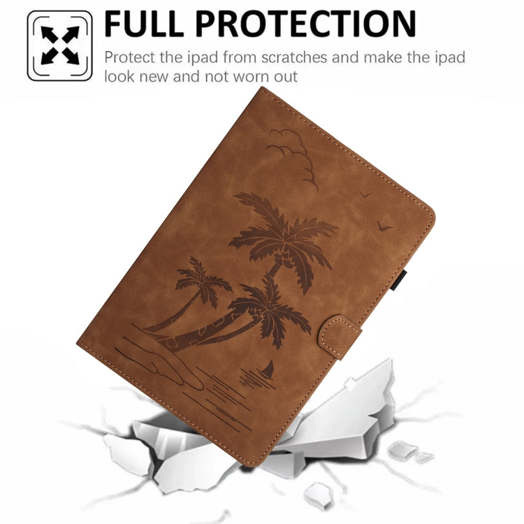 For Lenovo Tab M11/Xiaoxin Pad 11 2024 Coconut Tree Embossed Smart Leather Tablet Case(Brown) - Lenovo by buy2fix | Online Shopping UK | buy2fix