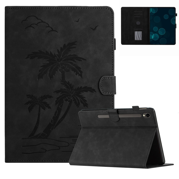 For Samsung Galaxy Tab S9 FE X510/X516B Coconut Tree Embossed Smart Leather Tablet Case(Black) - Galaxy Tab S9 FE by buy2fix | Online Shopping UK | buy2fix