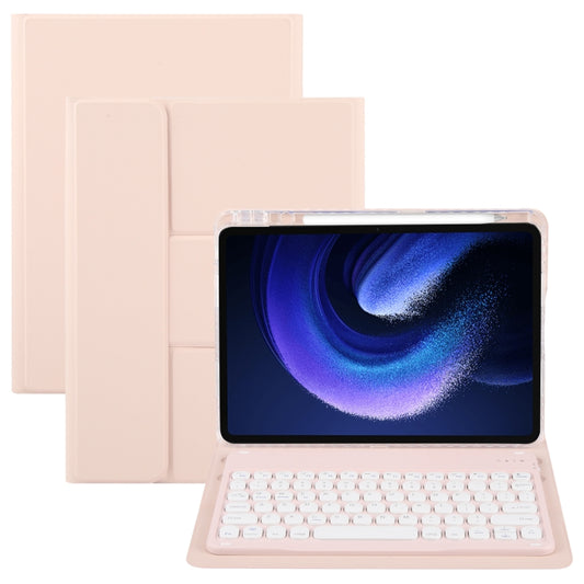 For Xiaomi Pad 6 Round Button Bluetooth Keyboard Rotatable Holder Leather Case(Rose Gold) - Others Keyboard by buy2fix | Online Shopping UK | buy2fix