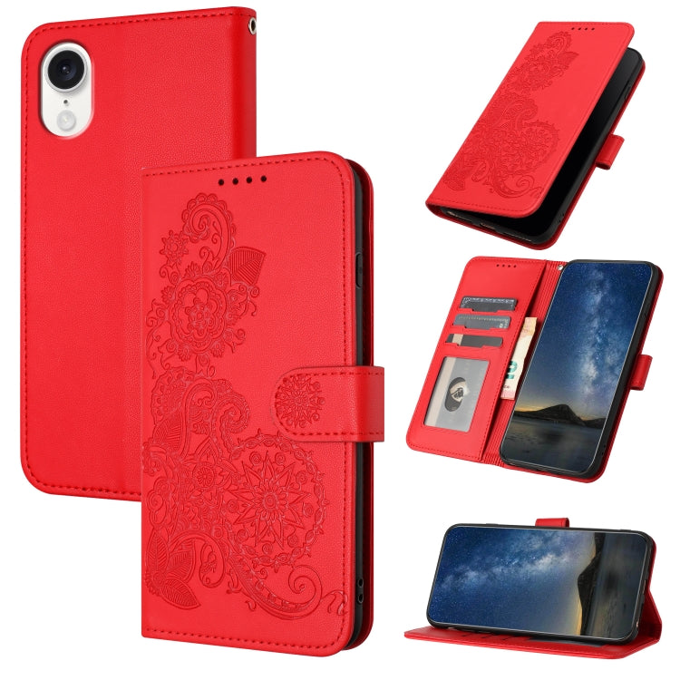 For iPhone SE 2024 Datura Flower Embossed Flip Leather Phone Case(Red) - More iPhone Cases by buy2fix | Online Shopping UK | buy2fix