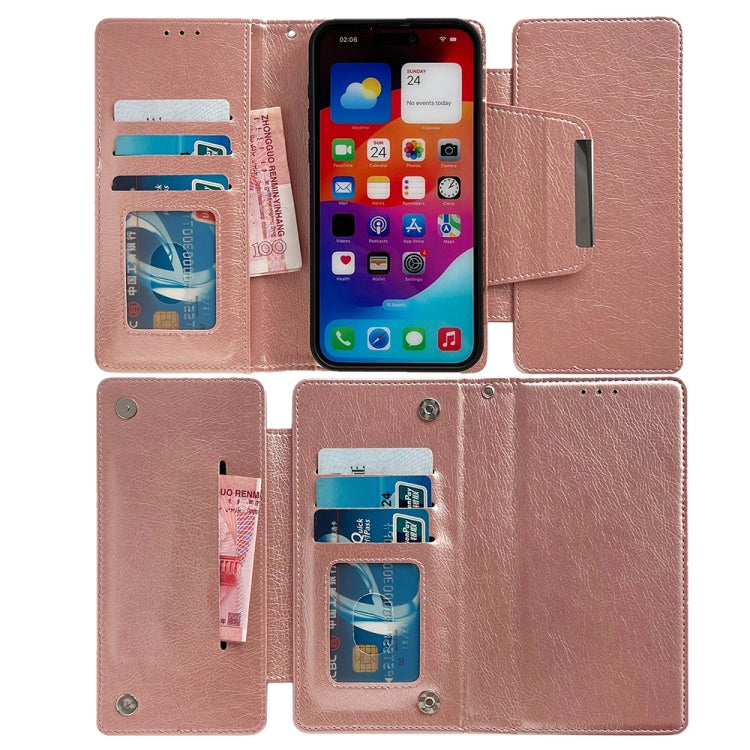 For iPhone 16 Pro Multifunctional Seven Cards Wallet Leather Phone Case(Rose Gold) - iPhone 16 Pro Cases by buy2fix | Online Shopping UK | buy2fix