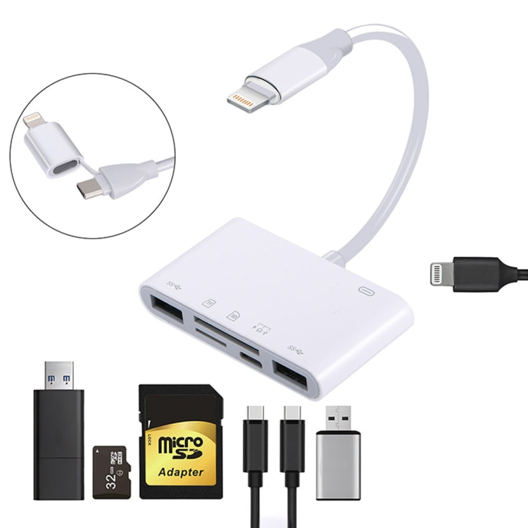 AJ-108PRO 6 in 2 USB-C / Type-C + 8 Pin Interface Multi-function Camera Card Reader(White) - U Disk & Card Reader by buy2fix | Online Shopping UK | buy2fix