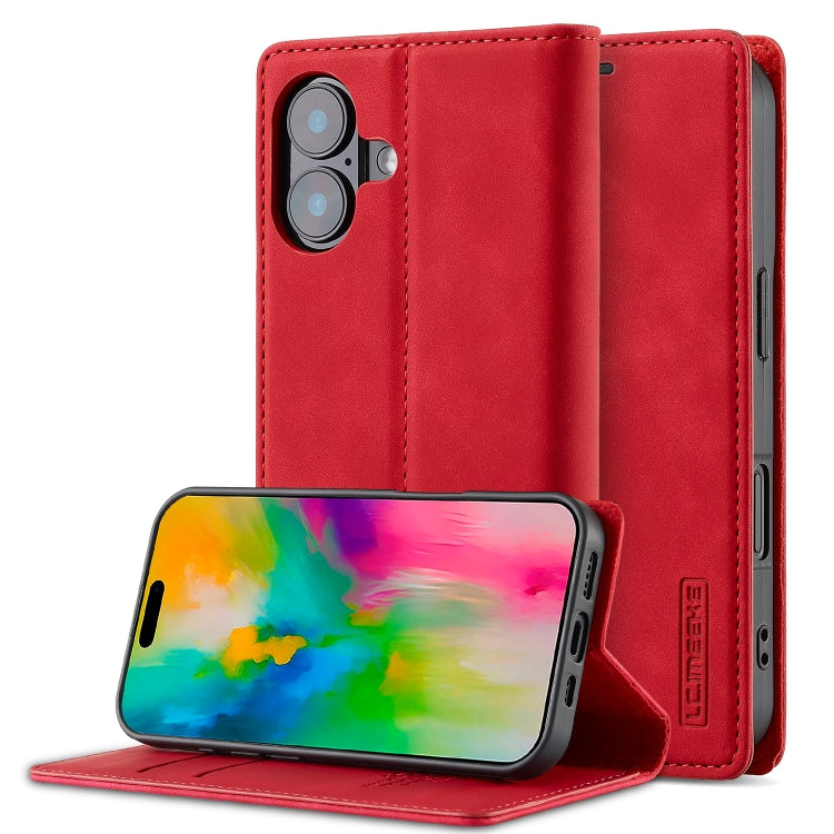 For iPhone 16 LC.IMEEKE Strong Magnetism Microfiber Leather Phone Case(Red) - iPhone 16 Cases by LC.IMEEKE | Online Shopping UK | buy2fix