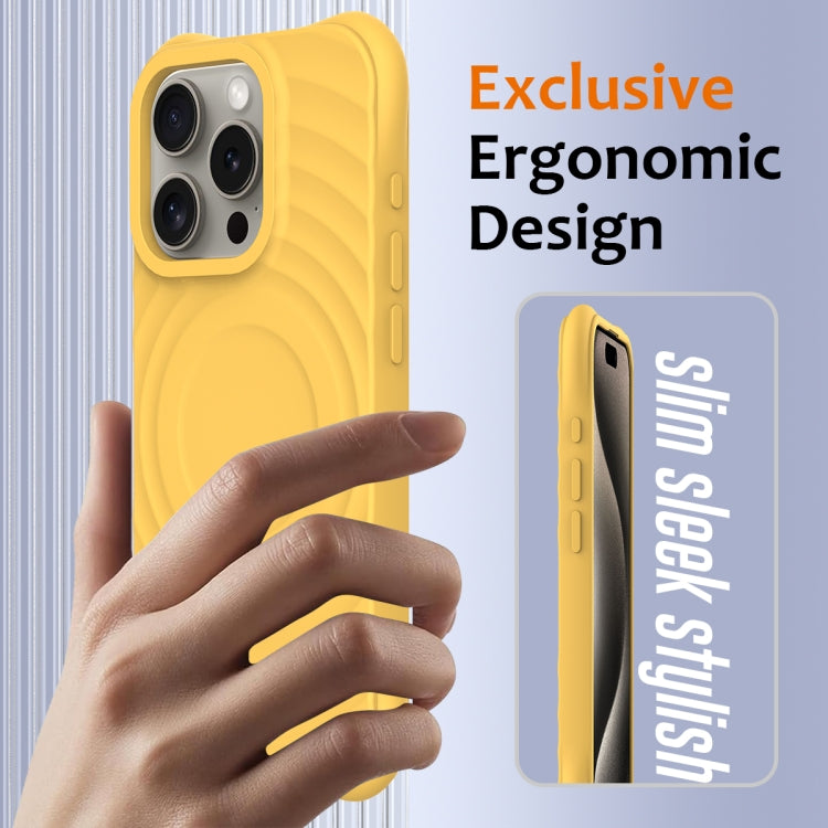 For iPhone 16 Pro Wave Texture MagSafe Magnetic Liquid Silicone Phone Case(Yellow) - iPhone 16 Pro Cases by buy2fix | Online Shopping UK | buy2fix