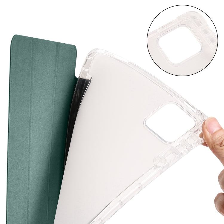 For iPad Pro 11 2024 3-fold Clear TPU Smart Leather Tablet Case with Pen Slot(Dark Green) - iPad Pro 11 2024 Cases by buy2fix | Online Shopping UK | buy2fix