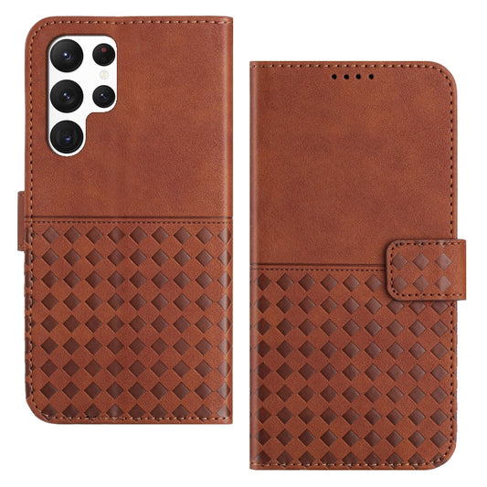 For Samsung Galaxy S23 Ultra 5G Woven Embossed RFID Blocking Leather Phone Case(Brown) - Galaxy S23 Ultra 5G Cases by buy2fix | Online Shopping UK | buy2fix