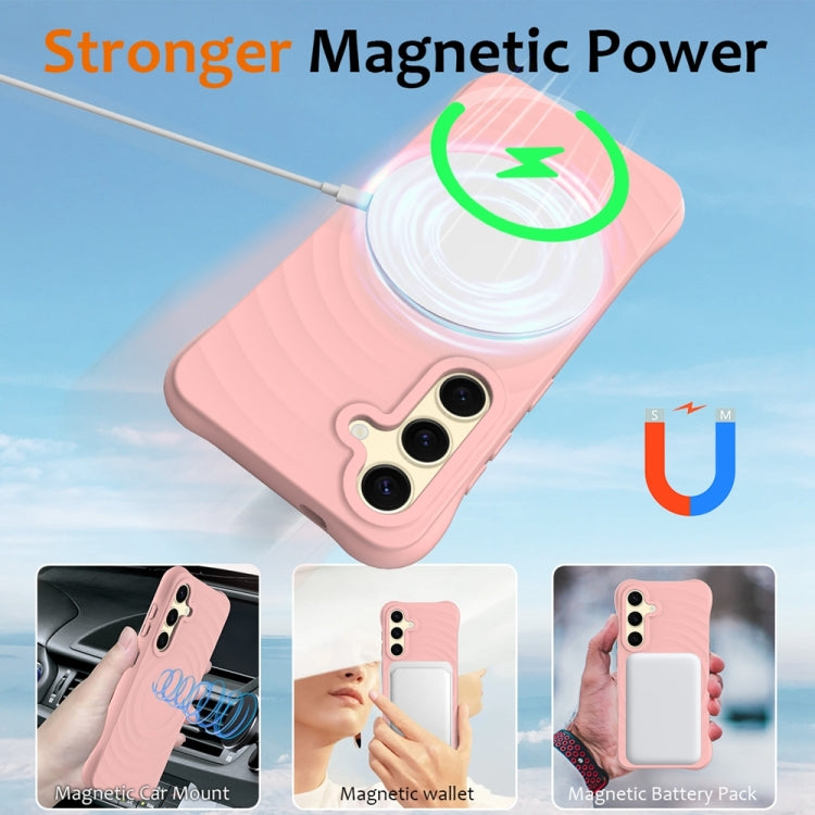 For Samsung Galaxy S24 5G Wave Texture MagSafe Magnetic Liquid Silicone Phone Case(Pink) - Galaxy S24 5G Cases by buy2fix | Online Shopping UK | buy2fix