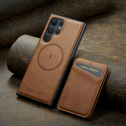 For Samsung Galaxy S24 Ultra 5G Fierre Shann Oil Wax Cow Leather Magnetic Card Holder Phone Case(Brown) - Galaxy S24 Ultra 5G Cases by FIERRE SHANN | Online Shopping UK | buy2fix