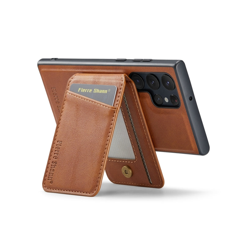 For Samsung Galaxy S24 Ultra 5G Fierre Shann Oil Wax Cow Leather Magnetic Card Holder Phone Case(Brown) - Galaxy S24 Ultra 5G Cases by FIERRE SHANN | Online Shopping UK | buy2fix