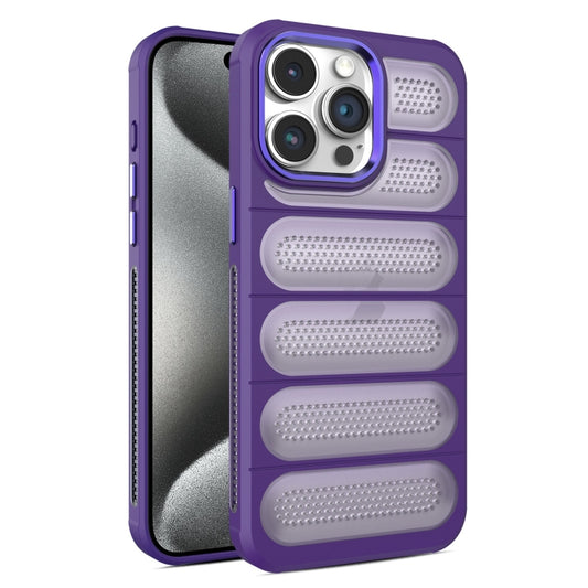 For iPhone 15 Pro Cooling Armor Translucent Mesh Breathable Phone Case(Purple) - iPhone 15 Pro Cases by buy2fix | Online Shopping UK | buy2fix