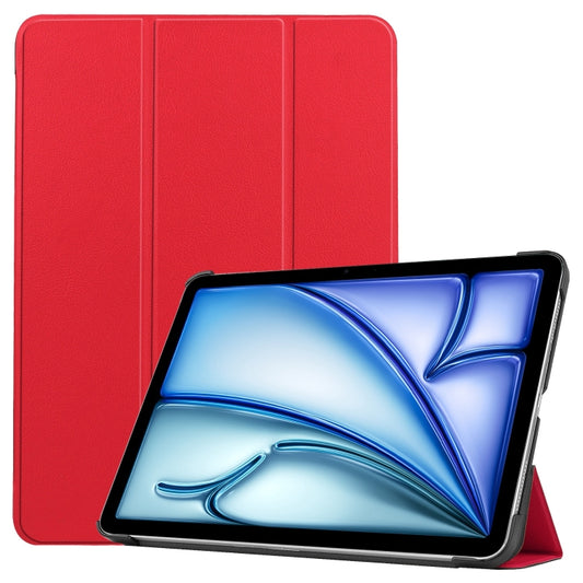 For iPad Air 11 2024 Custer Pure Color 3-Fold Holder Smart Leather Tablet Case(Red) - iPad Air 11 2024 Cases by buy2fix | Online Shopping UK | buy2fix