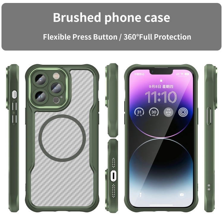 For iPhone 12 Pro Max Carbon Fiber Texture MagSafe Translucent Phone Case(Green) - iPhone 12 Pro Max Cases by buy2fix | Online Shopping UK | buy2fix