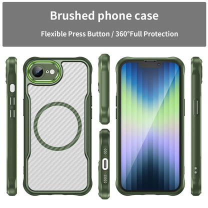 For iPhone SE 2024 Carbon Fiber Texture MagSafe Translucent Phone Case(Green) - More iPhone Cases by buy2fix | Online Shopping UK | buy2fix