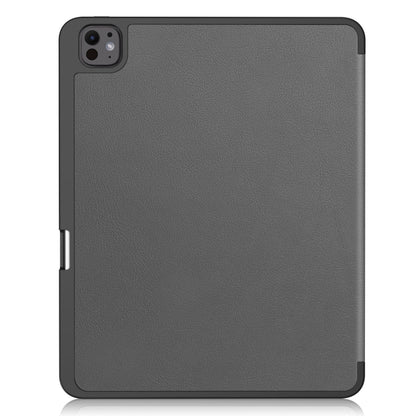 For iPad Pro 13 2024 Custer TPU Pure Color 3-Fold Holder Smart Leather Tablet Case with Pen Tray(Grey) - iPad Pro 13 2024 Cases by buy2fix | Online Shopping UK | buy2fix