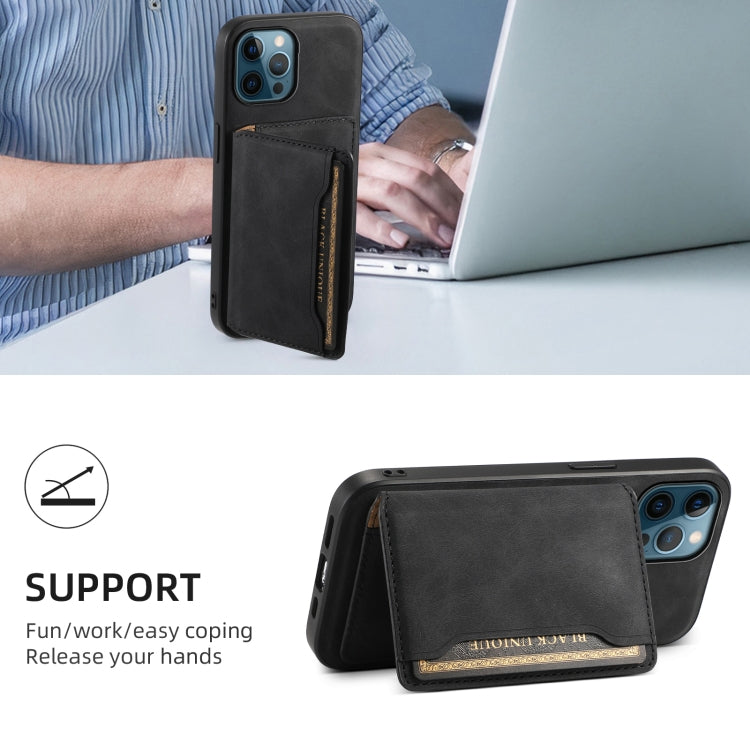 For iPhone 12 Pro Max Denior D13 Retro Texture Leather MagSafe Card Bag Phone Case(Black) - iPhone 12 Pro Max Cases by Denior | Online Shopping UK | buy2fix