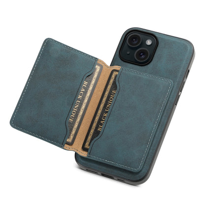 For iPhone 15 Denior D13 Retro Texture Leather MagSafe Card Bag Phone Case(Blue) - iPhone 15 Cases by Denior | Online Shopping UK | buy2fix