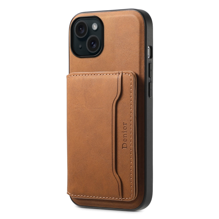 For iPhone 15 Plus Denior D13 Retro Texture Leather MagSafe Card Bag Phone Case(Brown) - iPhone 15 Plus Cases by Denior | Online Shopping UK | buy2fix