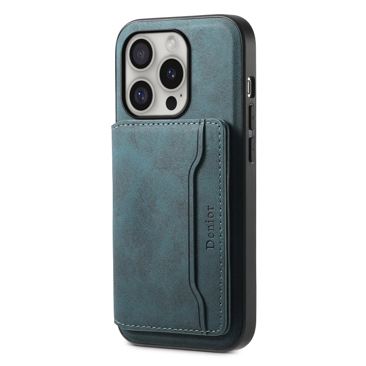 For iPhone 16 Pro Max Denior D13 Retro Texture Leather MagSafe Card Bag Phone Case(Blue) - iPhone 16 Pro Max Cases by Denior | Online Shopping UK | buy2fix