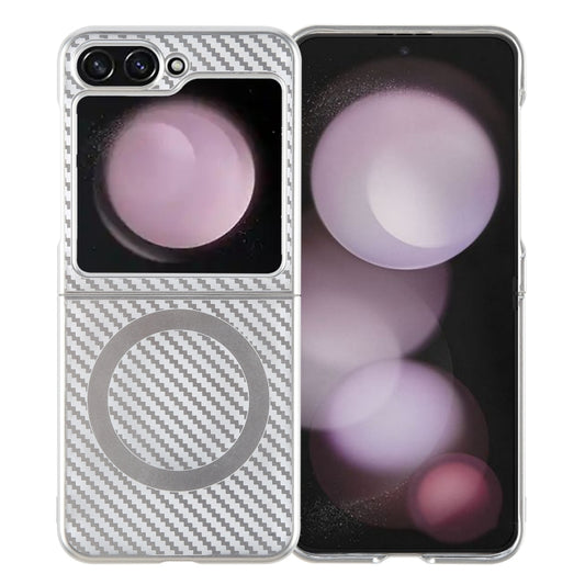 For Samsung Galaxy Z Flip5 6D Plated Carbon Fiber Clear Magsafe PC Phone Case(Starlight Silver) - Galaxy Z Flip5 Cases by buy2fix | Online Shopping UK | buy2fix