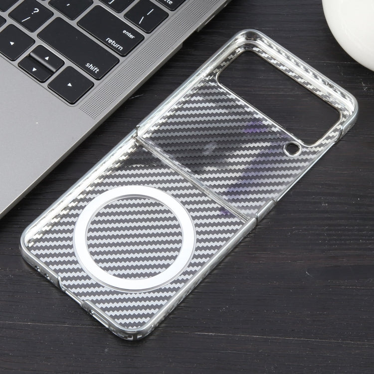 For Samsung Galaxy Z Flip4 6D Plated Carbon Fiber Clear Magsafe PC Phone Case(Starlight Silver) - Galaxy Z Flip4 5G Cases by buy2fix | Online Shopping UK | buy2fix
