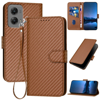 For Motorola Moto G Stylus 5G 2024 YX0070 Carbon Fiber Buckle Leather Phone Case with Lanyard(Coffee) - Motorola Cases by buy2fix | Online Shopping UK | buy2fix