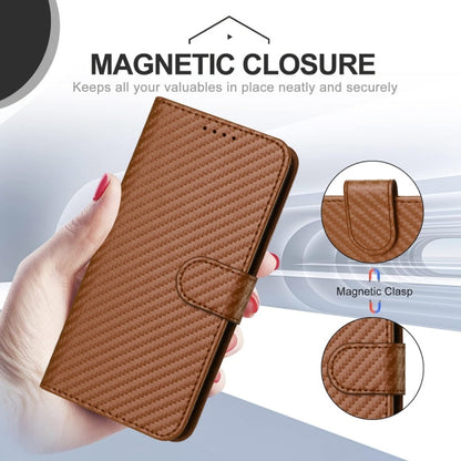 For Motorola Moto G Stylus 5G 2024 YX0070 Carbon Fiber Buckle Leather Phone Case with Lanyard(Coffee) - Motorola Cases by buy2fix | Online Shopping UK | buy2fix