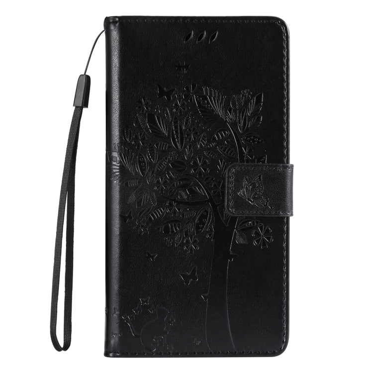 For iPhone SE 2024 Tree & Cat Embossed Pattern Flip Leather Phone Case(Black) - More iPhone Cases by buy2fix | Online Shopping UK | buy2fix