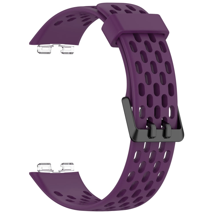 For Huawei Band 9 / 9 NFC / 8 / 8 NFC Hole Style Dual Black Buckle Silicone Watch Band(Dark Purple) - Watch Bands by buy2fix | Online Shopping UK | buy2fix