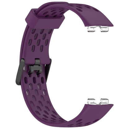 For Huawei Band 9 / 9 NFC / 8 / 8 NFC Hole Style Dual Black Buckle Silicone Watch Band(Dark Purple) - Watch Bands by buy2fix | Online Shopping UK | buy2fix