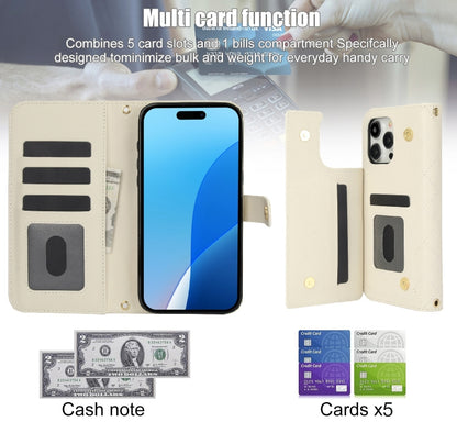 For iPhone 16 Pro Max Crossbody Multifunction Rhombic Leather Phone Case(White) - iPhone 16 Pro Max Cases by buy2fix | Online Shopping UK | buy2fix