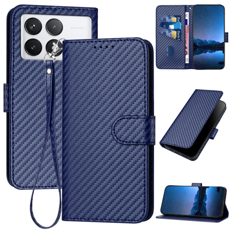 For Xiaomi Redmi K70 / K70 Pro YX0070 Carbon Fiber Buckle Leather Phone Case with Lanyard(Royal Blue) - K70 Cases by buy2fix | Online Shopping UK | buy2fix