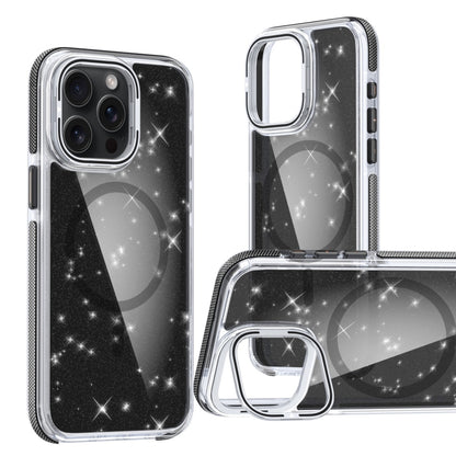 For iPhone 13 Pro Two-color Glitter Powder Lens Holder Magsafe Phone Case(Black) - iPhone 13 Pro Cases by buy2fix | Online Shopping UK | buy2fix