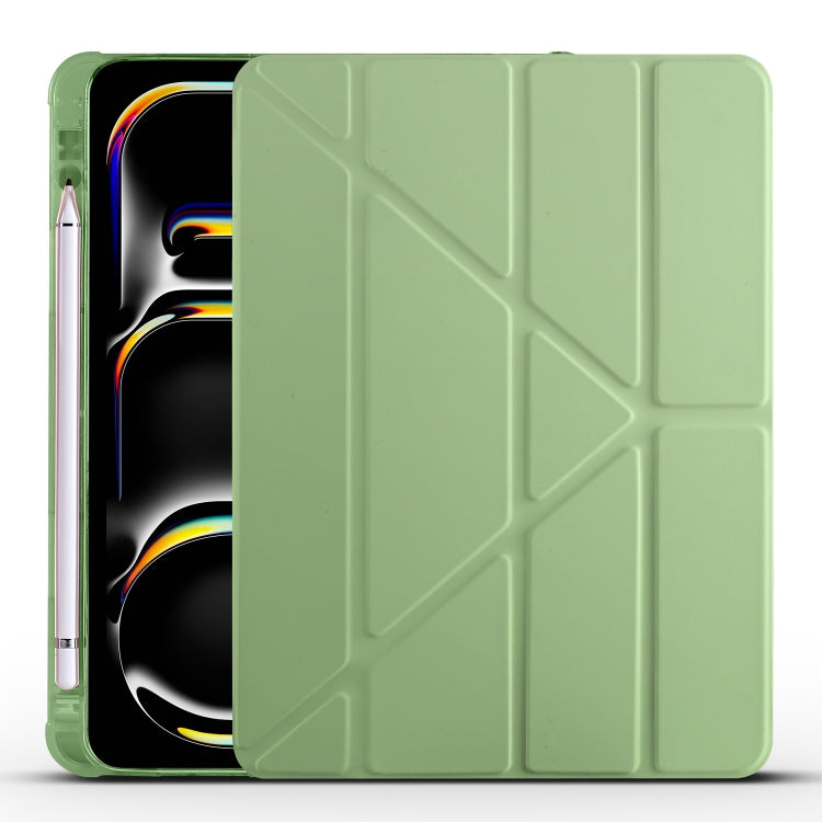 For iPad Pro 11 2024 Multi-folding TPU Leather Smart Tablet Case with Pen Slot(Matcha Green) - iPad Pro 11 2024 Cases by buy2fix | Online Shopping UK | buy2fix