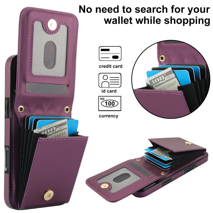 For iPhone 16 Pro YM015 Crossbody Rhombic Card Bag RFID Phone Case(Dark Purple) - iPhone 16 Pro Cases by buy2fix | Online Shopping UK | buy2fix