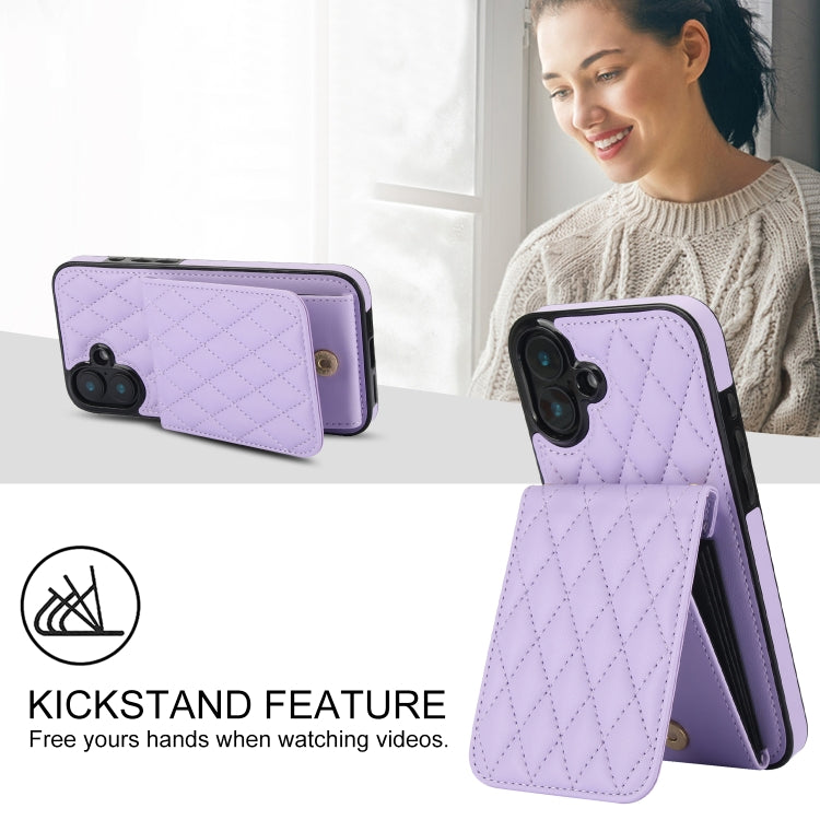 For iPhone 16 YM015 Crossbody Rhombic Card Bag RFID Phone Case(Light Purple) - iPhone 16 Cases by buy2fix | Online Shopping UK | buy2fix