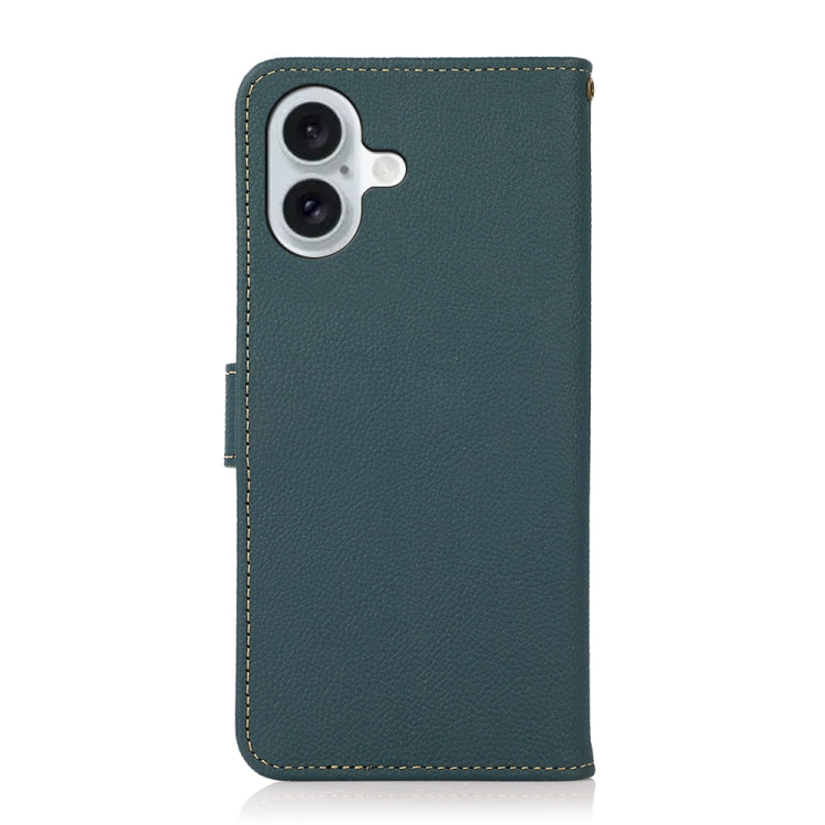 For iPhone 16 KHAZNEH Custer Genuine Leather RFID Phone Case(Green) - iPhone 16 Cases by buy2fix | Online Shopping UK | buy2fix