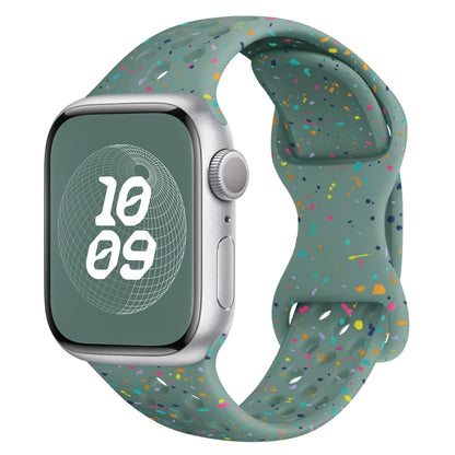 For Apple Watch Series 8 45mm Hole Style Butterfly Buckle Camouflage Silicone Watch Band(Pine Green) - Watch Bands by buy2fix | Online Shopping UK | buy2fix