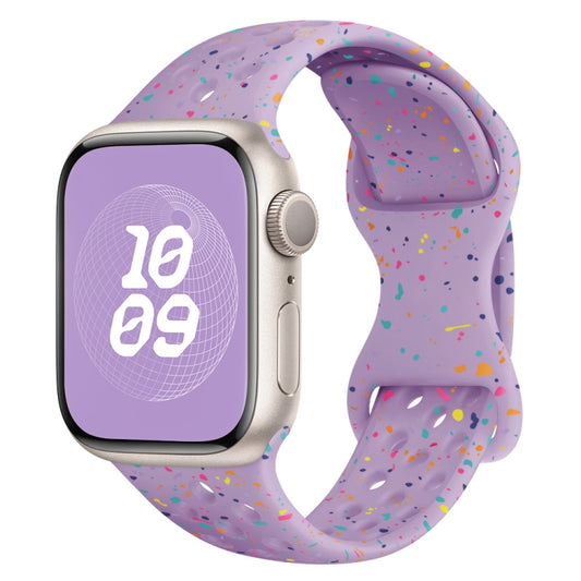 For Apple Watch Series 2 38mm Hole Style Butterfly Buckle Camouflage Silicone Watch Band(Light Purple) - Watch Bands by buy2fix | Online Shopping UK | buy2fix