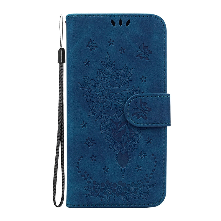 For iPhone 16 Pro Max Butterfly Rose Embossed Leather Phone Case(Blue) - iPhone 16 Pro Max Cases by buy2fix | Online Shopping UK | buy2fix