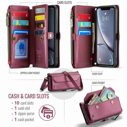 For iPhone XR CaseMe C36 Card Slots Zipper Wallet RFID Anti-theft Leather Phone Case(Wine Red) - More iPhone Cases by CaseMe | Online Shopping UK | buy2fix