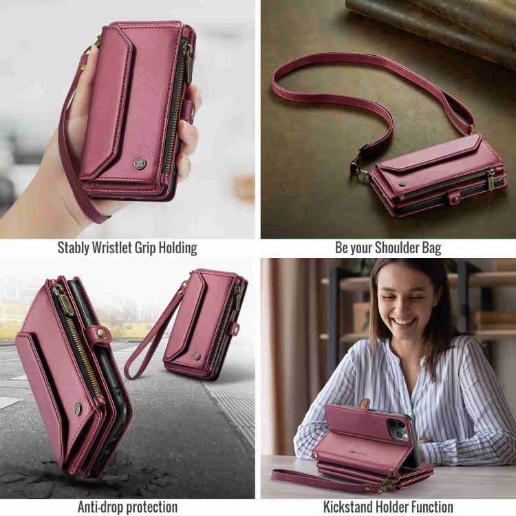 For iPhone 11 Pro CaseMe C36 Card Slots Zipper Wallet RFID Anti-theft Leather Phone Case(Wine Red) - iPhone 11 Pro Cases by CaseMe | Online Shopping UK | buy2fix