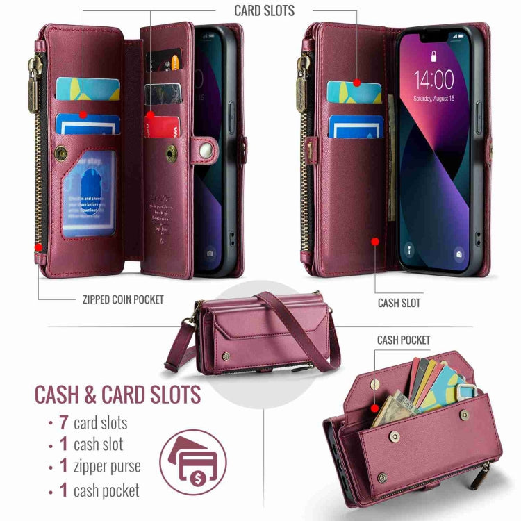 For iPhone 13 mini CaseMe C36 Card Slots Zipper Wallet RFID Anti-theft Leather Phone Case(Wine Red) - iPhone 13 mini Cases by CaseMe | Online Shopping UK | buy2fix