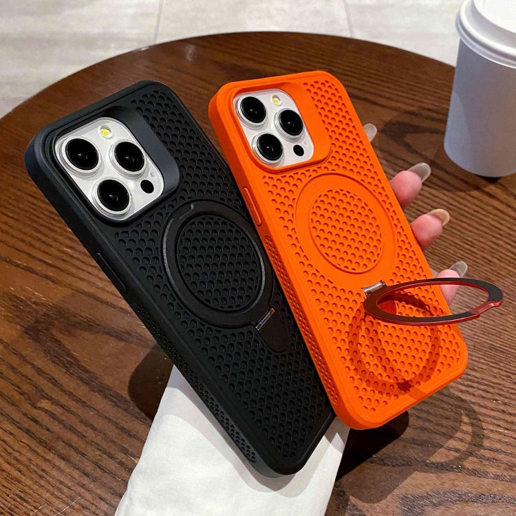 For iPhone 15 Pro Max Hollow Cooling Magsafe Phone Case with Holder(Orange) - iPhone 15 Pro Max Cases by buy2fix | Online Shopping UK | buy2fix