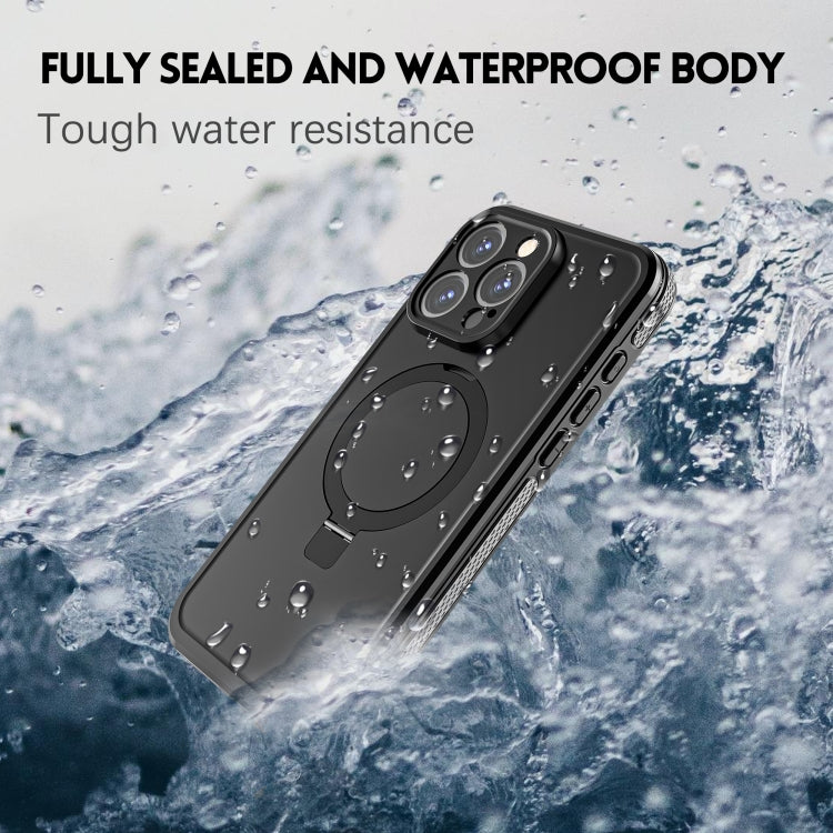 For iPhone 15 Pro Max RedPepper IP68 Waterproof MagSafe Magnetic Holder Phone Case(Black Grey) - iPhone 15 Pro Max Cases by RedPepper | Online Shopping UK | buy2fix