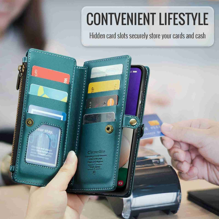 For Samsung Galaxy A22 5G CaseMe C36 Card Slots Zipper Wallet RFID Anti-theft Leather Phone Case(Blue-green) - Galaxy Phone Cases by CaseMe | Online Shopping UK | buy2fix