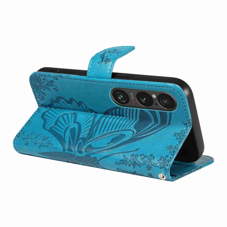 For Sony Xperia 1 VI 2024 Swallowtail Butterfly Embossed Leather Phone Case(Blue) - Sony Cases by buy2fix | Online Shopping UK | buy2fix