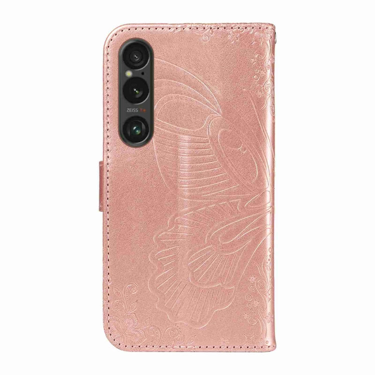 For Sony Xperia 1 VI 2024 Swallowtail Butterfly Embossed Leather Phone Case(Rose Gold) - Sony Cases by buy2fix | Online Shopping UK | buy2fix